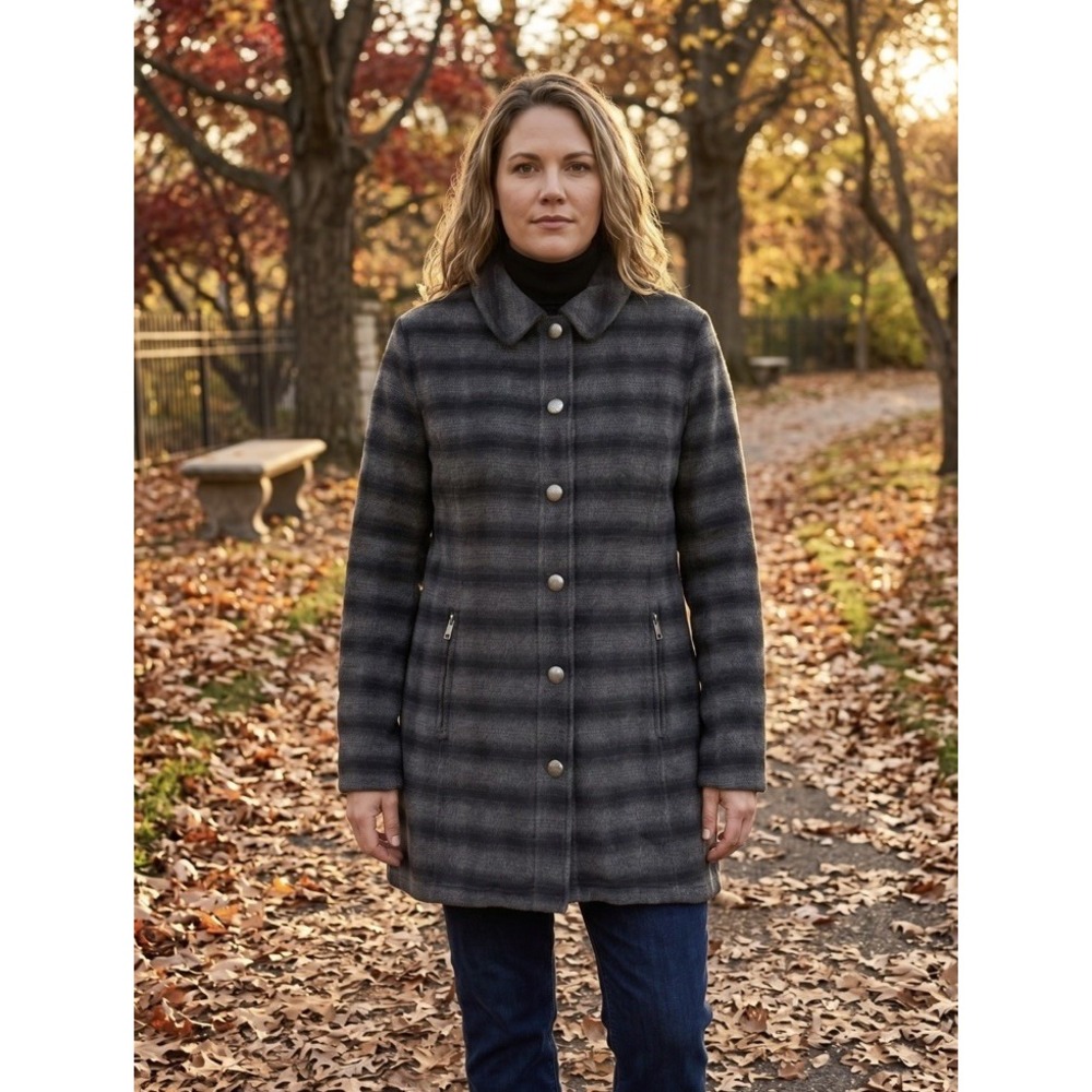 Powder River Outfitters Women's Charcoal Wool Blend Striped Trench Coat XL